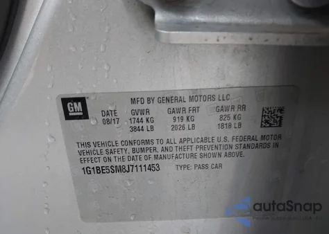 2018 Chevrolet Cruze Lt Auto из США, поврежденный, VIN 1G1BE5SM8J7111453